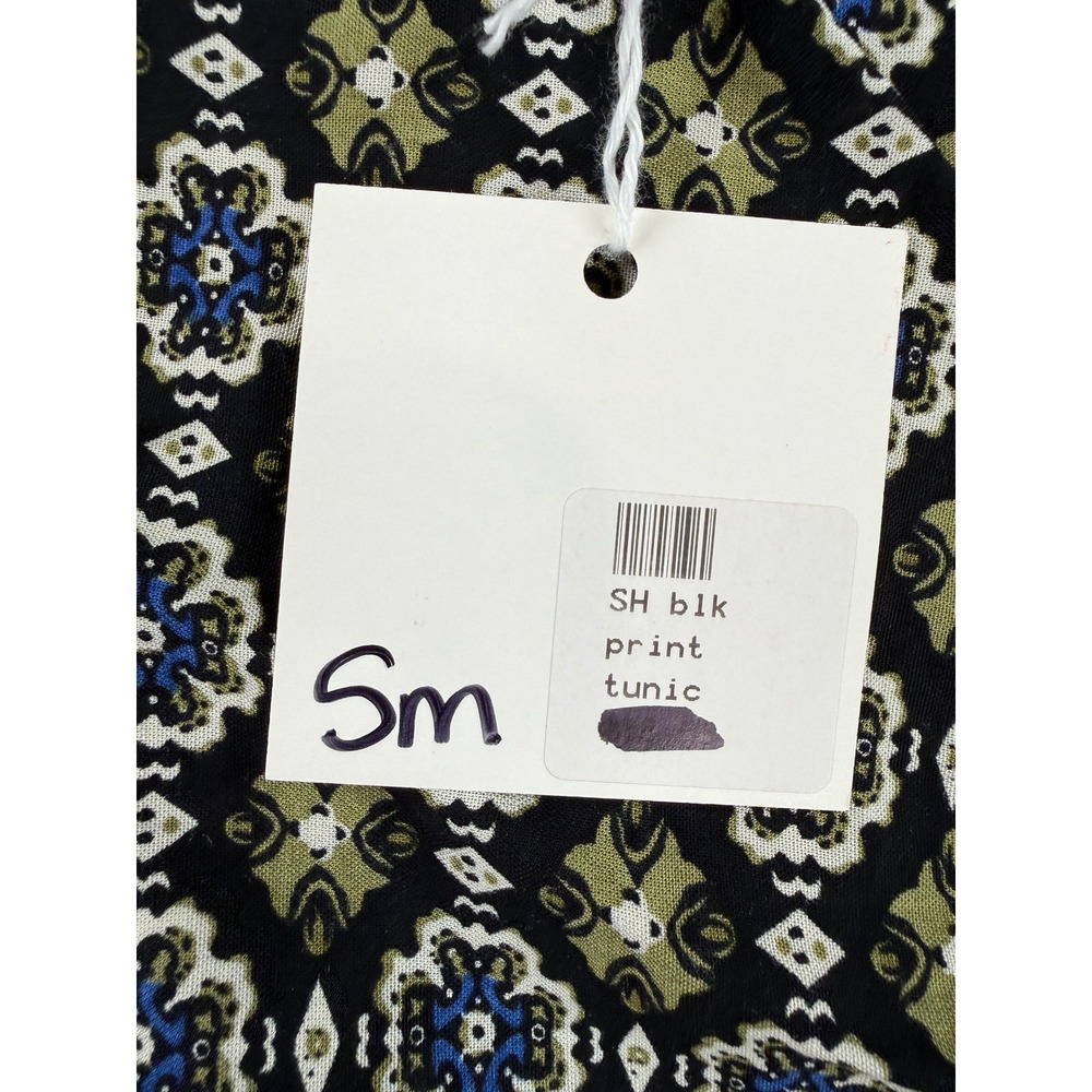 Spade & Heart‎ Black Print Tunic Bell Sleeve Boho Medallion Top Small NWT - Picture 3 of 9